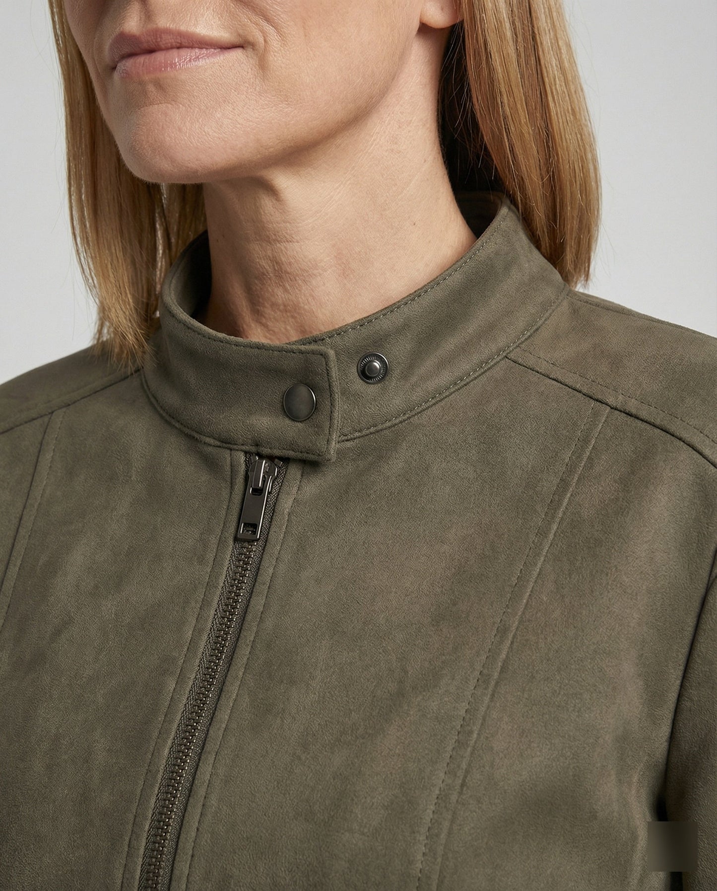Lederjacke Damen Kurz Velours Stehkragen Reißverschluss