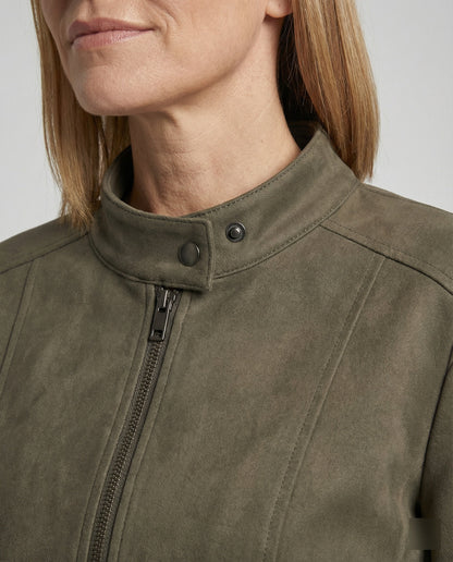 Lederjacke Damen Kurz Velours Stehkragen Reißverschluss