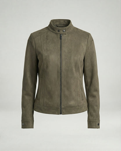 Lederjacke Damen Kurz Velours Stehkragen Reißverschluss