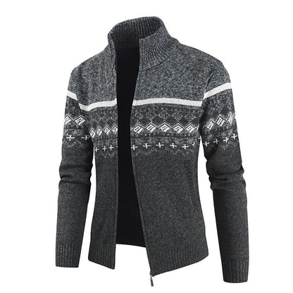 Herren Strickjacke Modern mit Hochkragen und Grafikmuster