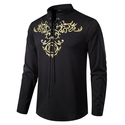 Herren Langarmshirt Asiatisch Modern Schnürung Design