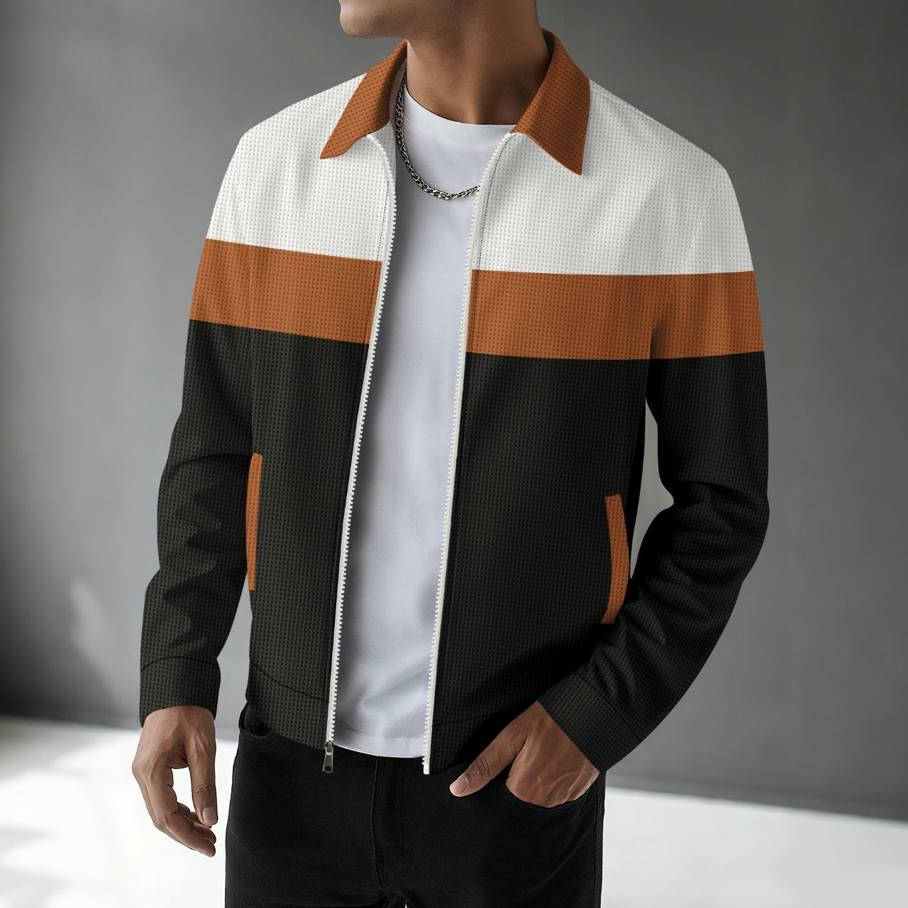 Herren Sportjacke Modern mit Farbblöcken Reißverschlusstaschen - BerlinGlamour