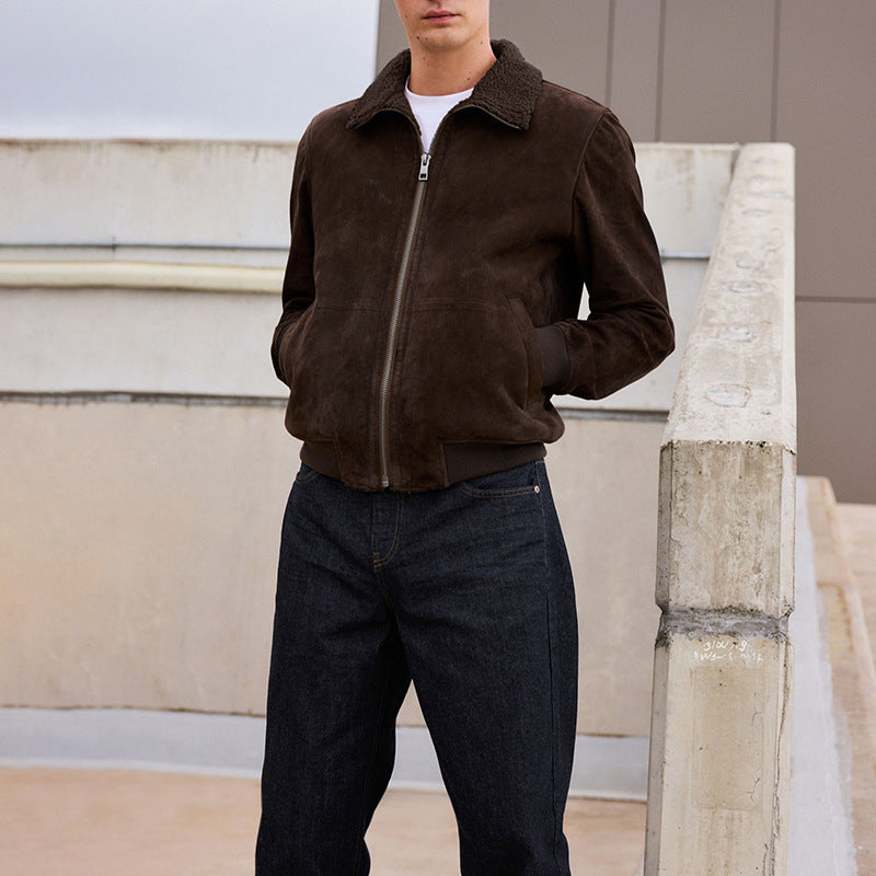 Herren Lederjacke Wildleder Modern mit hohem Kragen