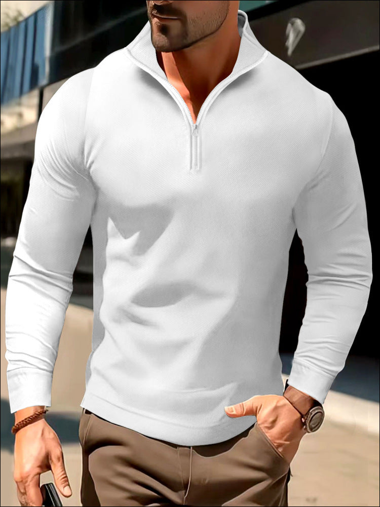 Herren Langarmshirt Sportlich Halb Reißverschluss Fitness
