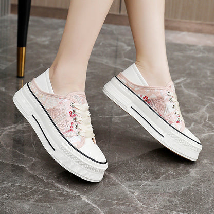 Damen Plateausneaker Glitzer Pailletten Schnürsenkel Modisch