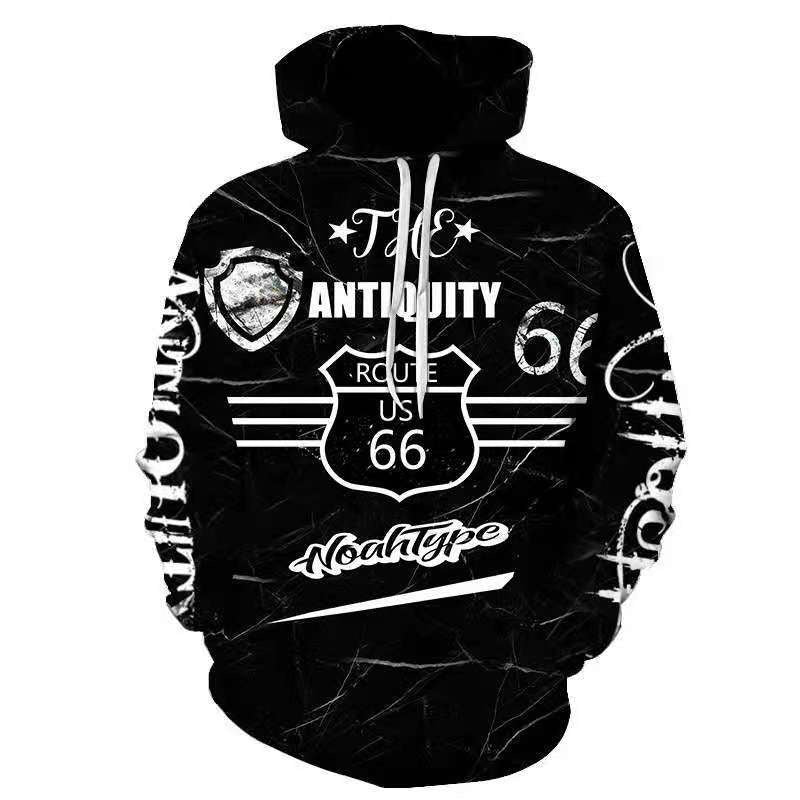 Herren Kapuzenpullover mit auffälligem Route 66 Grafikdesign und hochwertigem Materialmix BerlinGlamour.