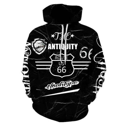 Herren Kapuzenpullover mit auffälligem Route 66 Grafikdesign und hochwertigem Materialmix BerlinGlamour.