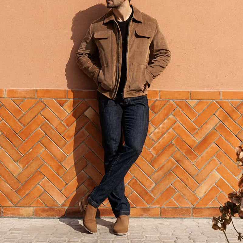 Herren Retro-Jacke Lässig Baumwolle Hohe Taschen