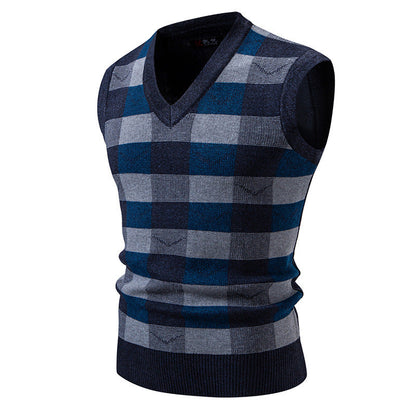 Herren Strickweste Karomuster Modern V-Ausschnitt