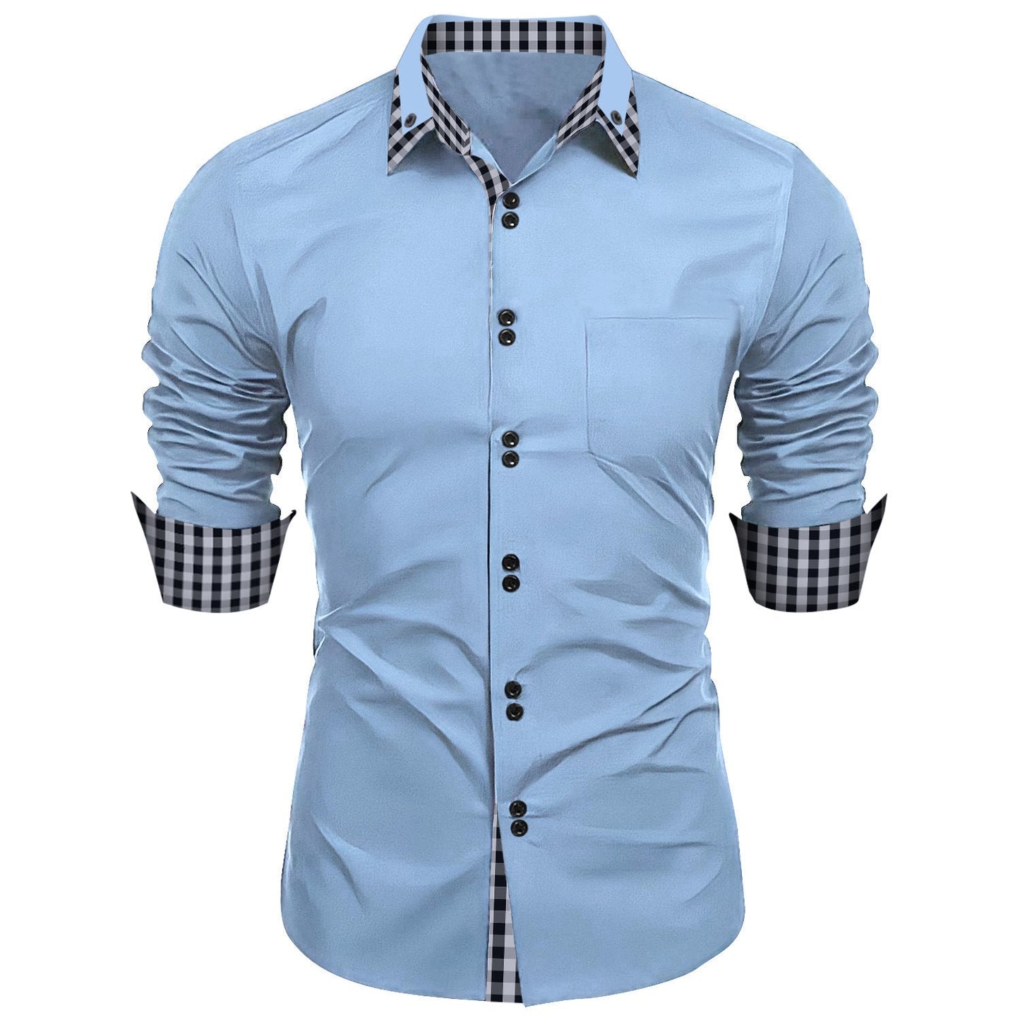 Herren Langarmhemd Karo Kragen Elegantes Design