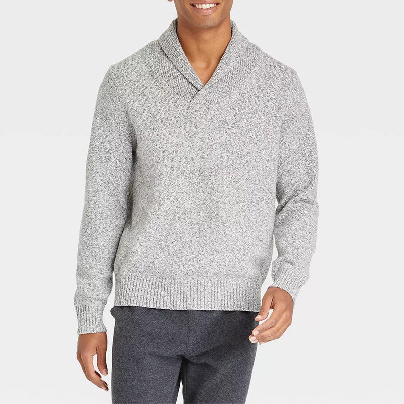 Herren Pullover Schalkragen Rippmuster Modern
