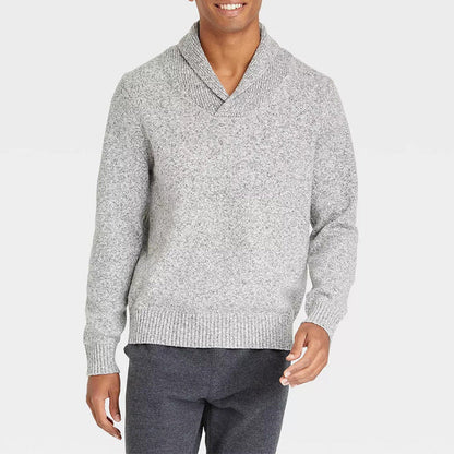 Herren Pullover Schalkragen Rippmuster Modern