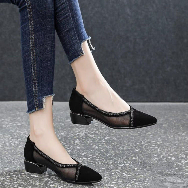Damen Pumps Hochhackig Transparent Mesh Glitzerdetail