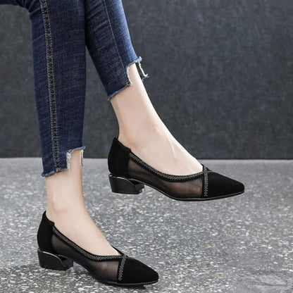 Damen Pumps Hochhackig Transparent Mesh Glitzerdetail