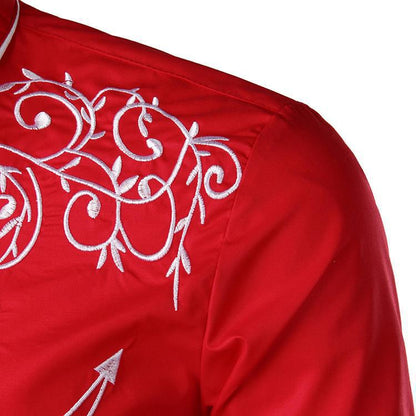Herren Langarmhemd Stilvolles Stickmuster Elegant