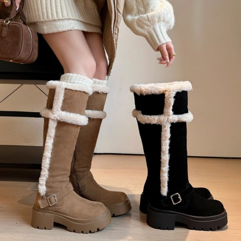 Damen Winterstiefel Flauschig Plateau Heel Modisch - BerlinGlamour