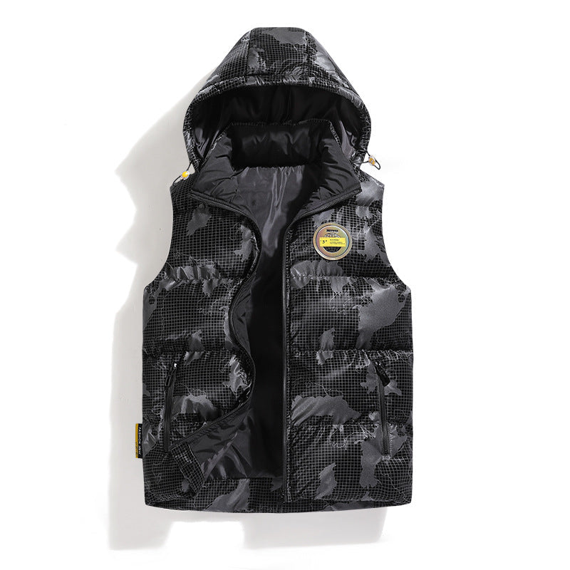 Herren Steppweste Warm Verstellbare Kapuze Urban Style