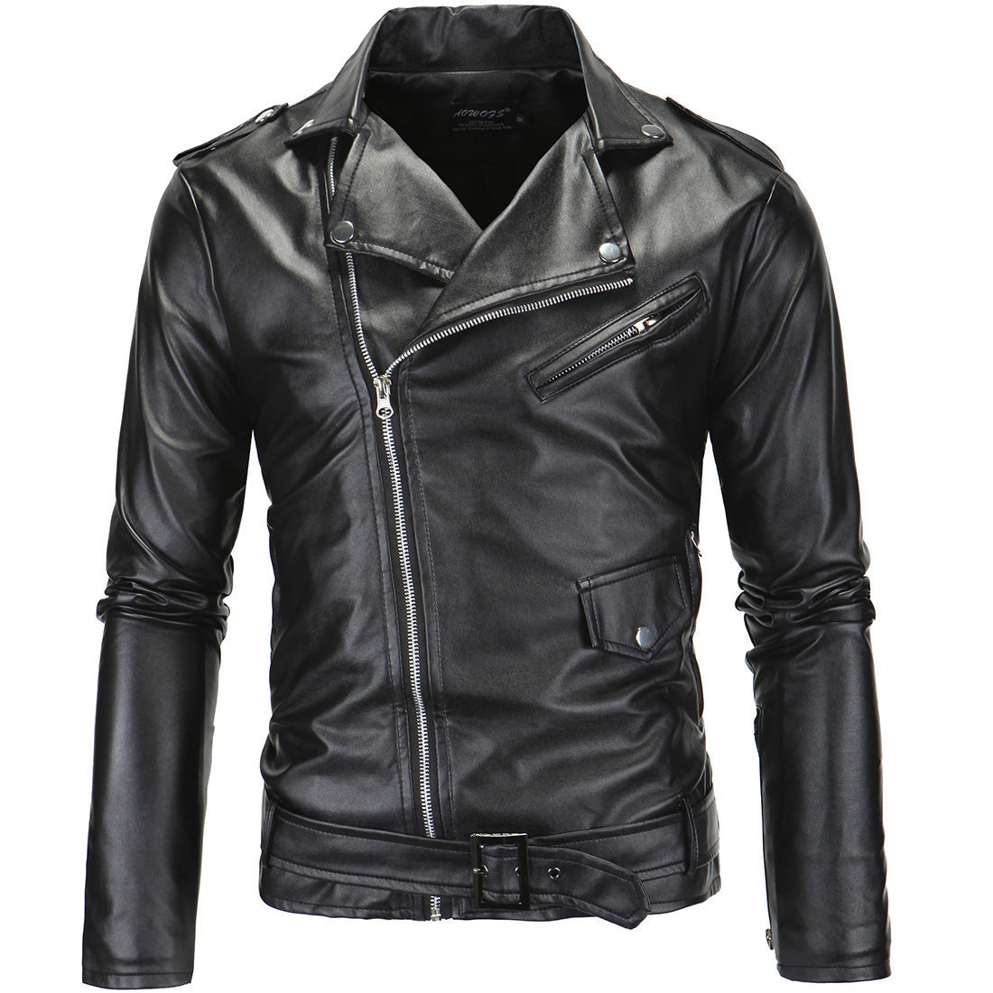 Herren Lederjacke Biker Stil Kunstleder Schwarz Modern