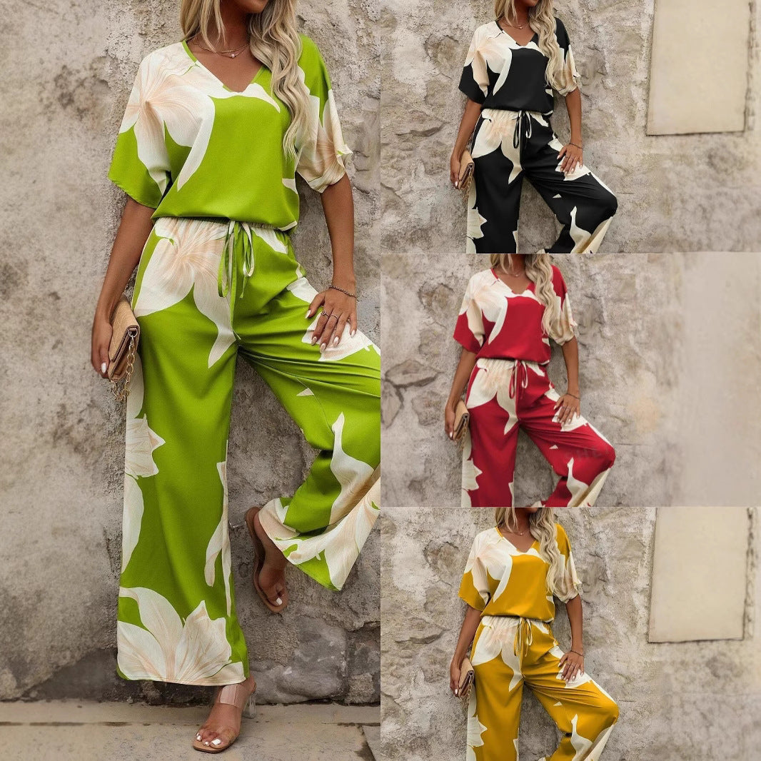 Damen Zweiteiliges Set Luftig Florales Design - BerlinGlamour