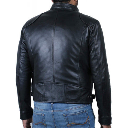 Herren Lederjacke Bikerstyle Schwarz Kontrastnähte
