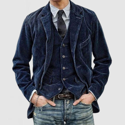 Herren Samtjacke Elegant Klassisch Dunkelblau
