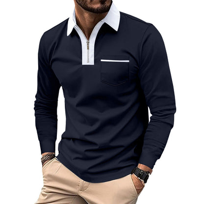 Herren Polohemd Langarm Modern mit Reißverschluss und Brusttasche