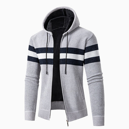 Herren Strickjacke Lässig Mit Kapuze Kontraststreifen Modern