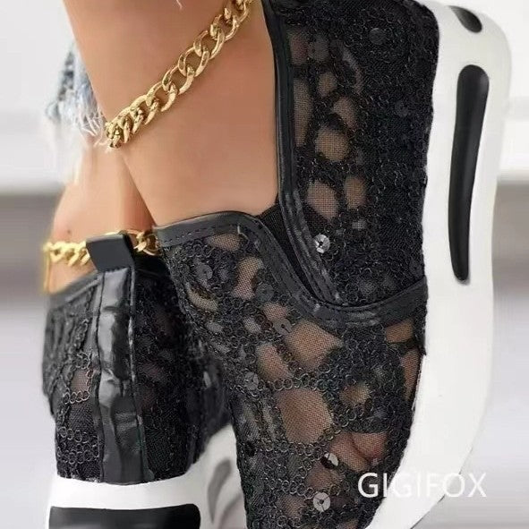 Damen Sneaker Netzdesign Glitzer Schuhe Modisch