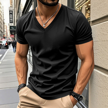 Herren T-Shirt V-Ausschnitt atmungsaktiv Schnelltrocknend Baumwolle