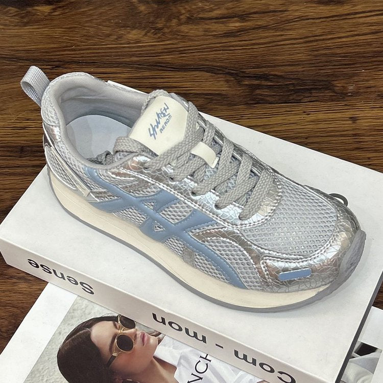 Damen Sneaker Sportlich Atmungsaktiv Metallic