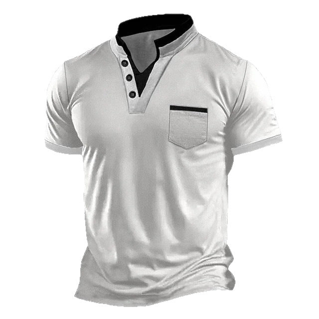 Herren Poloshirt Kurzarm mit V-Ausschnitt und Brusttasche