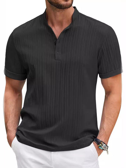 Herren Hemd Kurzarm Modern mit Knöpfen und Struktur