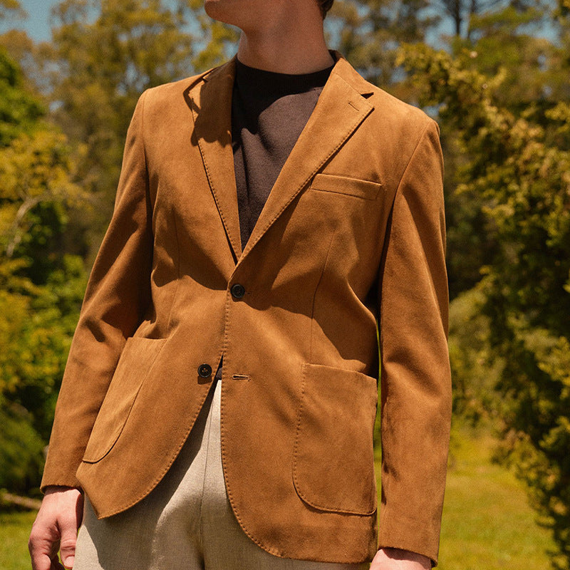 Herren Wildlederanzug Elegant Lederanzug mit Revers und Taschen - BerlinGlamour