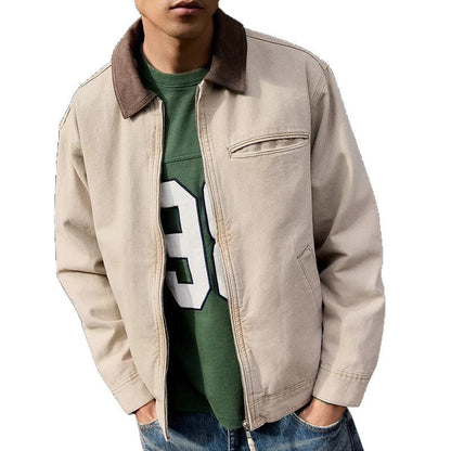 Herren Lederjacke Lässig mit Cordkragen und Taschen
