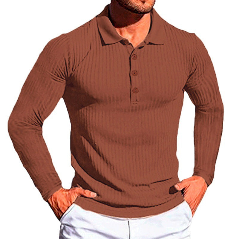 Herren Poloshirt Langarm Elegantes Strukturiert