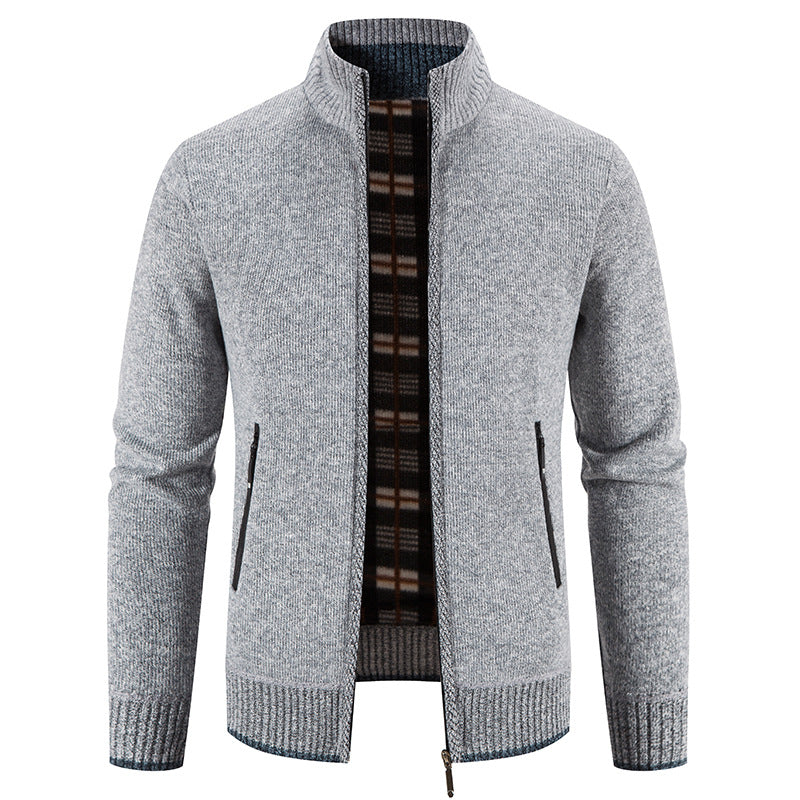 Herren Strickjacke Warm mit Reißverschlusstaschen und Hochkragen