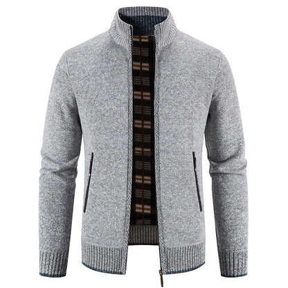 Herren Strickjacke Warm mit Reißverschlusstaschen und Hochkragen