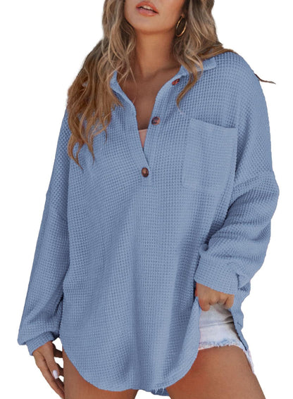 Damen Oversized Hemd aus Baumwoll mit Brusttasche und Knöpfen