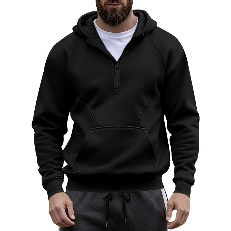Herren Fleece Pullover Kapuzenpullover mit Reißverschluss und Kängurutasche Warm