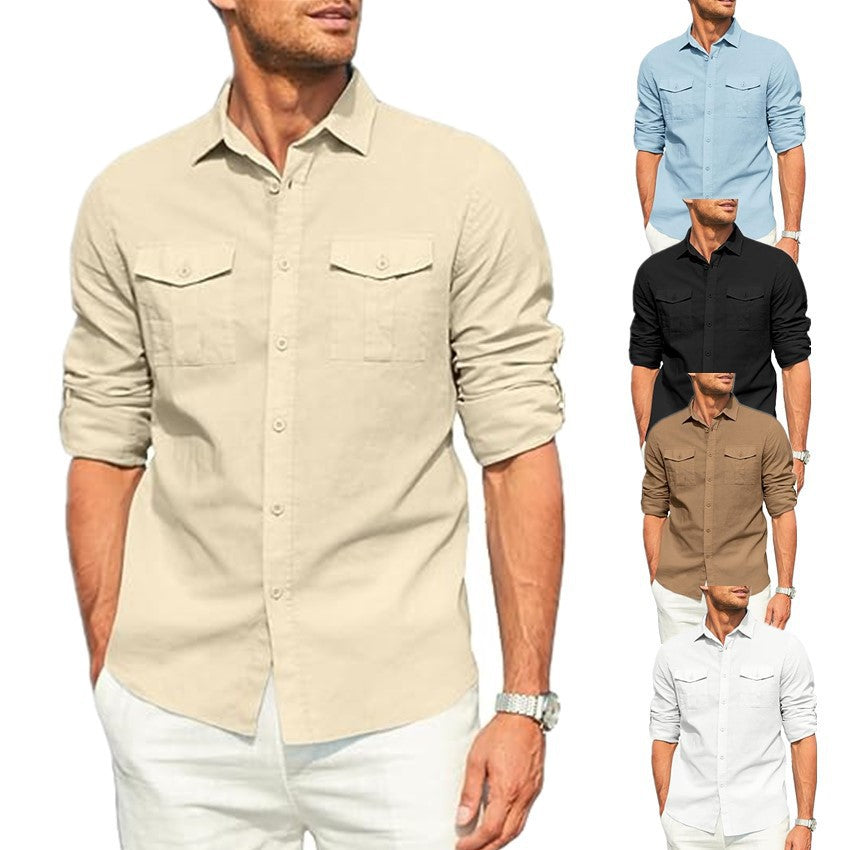 Herren Leichtes Baumwollhemd Mit Brusttasche Sommer