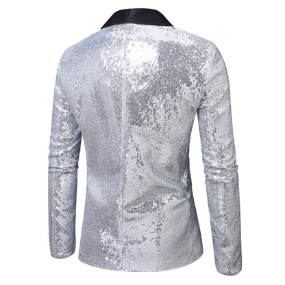 Eleganter Herren Blazer Glänzend Pailletten Revers Abendjacke