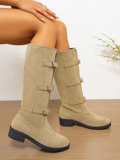 Damen Stiefel Overknee Schnalle Robust Winter
