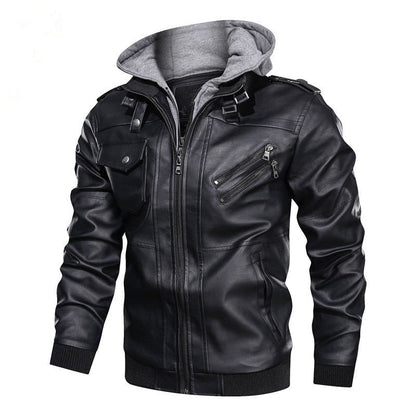 Lederjacke Herren Kunstleder mit Kapuze Schwarz Elegant