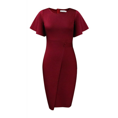 Figurbetontes Damen Midi Kleid Wickelstil Kurzärmelig