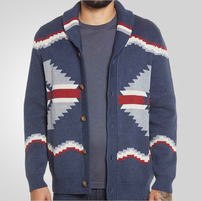 Herren Strickjacke Modern Ethno Design Knöpfe - BerlinGlamour