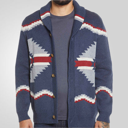Herren Strickjacke Modern Ethno Design Knöpfe - BerlinGlamour