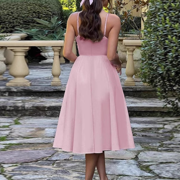 Damen Midi-Kleid Elegantes A-Linie Spaghettiträger Weich