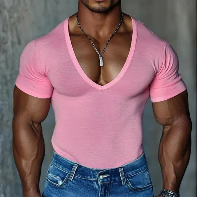 Herren T-Shirt V-Ausschnitt Figurbetont SlimFit Baumwolle Berlin