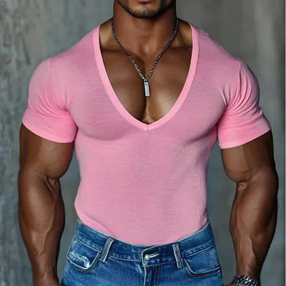 Herren T-Shirt V-Ausschnitt Figurbetont SlimFit Baumwolle Berlin