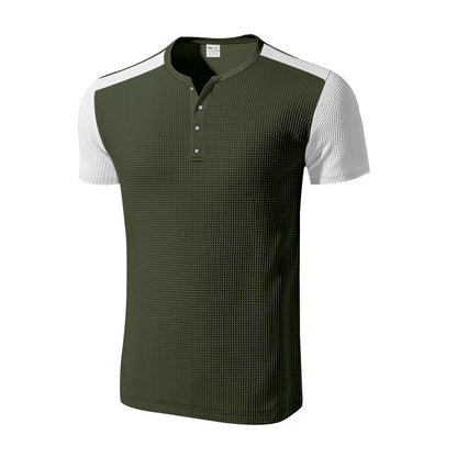 Herren T-Shirt Kurzarm mit Struktur Optik und Knöpfen